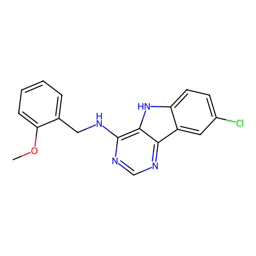 8-chloro-N-(2-methoxybenzyl)-5H-pyrimido[5,4-b]indol-4-amine structure