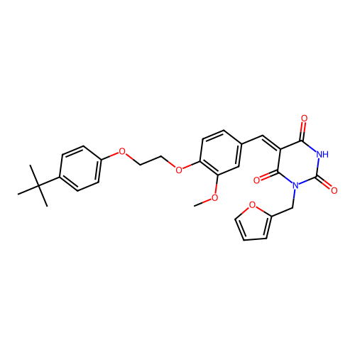 (5Z)-5-[[4-[2-(4-tert-butylphenoxy)ethoxy]-3-methoxyphenyl]methylidene]-1-(furan-2-ylmethyl)-1,3-diazinane-2,4,6-trione structure