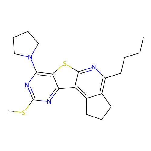 4-butyl-9-(methylsulfanyl)-7-(pyrrolidin-1-yl)-2,3-dihydro-1H-cyclopenta[4',5']pyrido[3',2':4,5]thieno[3,2-d]pyrimidine structure