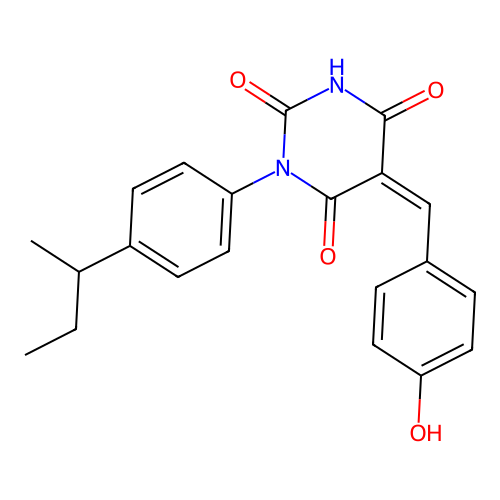 (5Z)-1-(4-butan-2-ylphenyl)-5-[(4-hydroxyphenyl)methylidene]-1,3-diazinane-2,4,6-trione structure