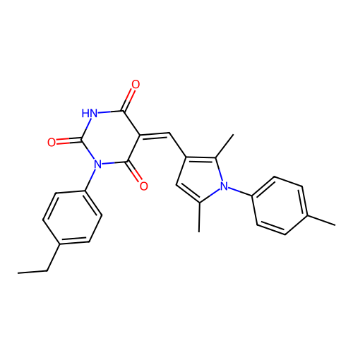 (5Z)-5-[[2,5-dimethyl-1-(4-methylphenyl)pyrrol-3-yl]methylidene]-1-(4-ethylphenyl)-1,3-diazinane-2,4,6-trione structure