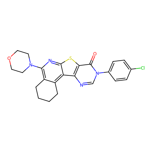 9-(4-chlorophenyl)-5-morpholino-1,2,3,4-tetrahydropyrimido[4',5':4,5]thieno[2,3-c]isoquinolin-8(9H)-one structure