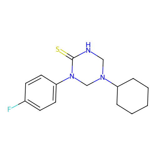 5-Cyclohexyl-1-(4-fluorophenyl)-1,3,5-triazinane-2-thione structure