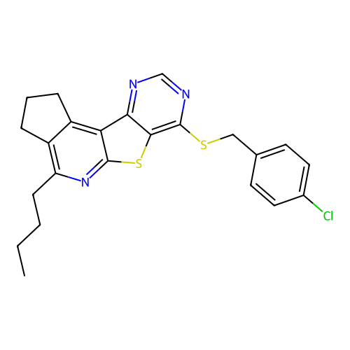 4-butyl-7-((4-chlorobenzyl)thio)-2,3-dihydro-1H-cyclopenta[4',5']pyrido[3',2':4,5]thieno[3,2-d]pyrimidine structure