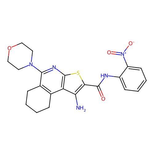 1-amino-5-(morpholin-4-yl)-N-(2-nitrophenyl)-6,7,8,9-tetrahydrothieno[2,3-c]isoquinoline-2-carboxamide structure