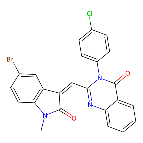 (Z)-2-((5-bromo-1-methyl-2-oxoindolin-3-ylidene)methyl)-3-(4-chlorophenyl)quinazolin-4(3H)-one structure