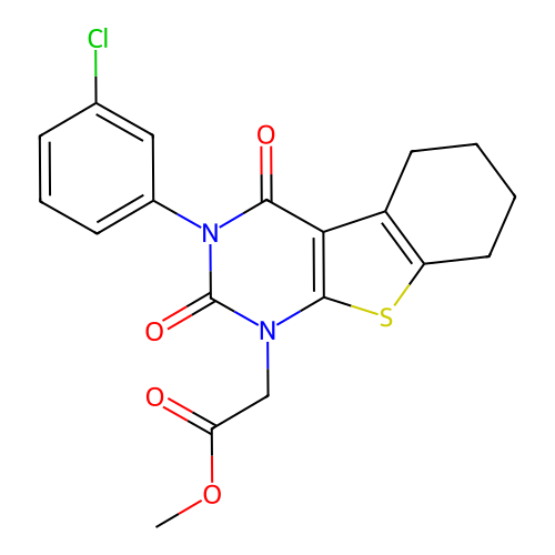 methyl 2-(3-(3-chlorophenyl)-2,4-dioxo-3,4,5,6,7,8-hexahydrobenzo[4,5]thieno[2,3-d]pyrimidin-1(2H)-yl)acetate structure