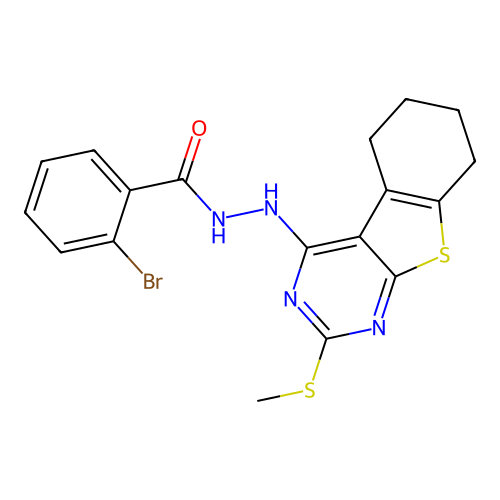 2-bromo-N'-(2-(methylthio)-5,6,7,8-tetrahydrobenzo[4,5]thieno[2,3-d]pyrimidin-4-yl)benzohydrazide structure