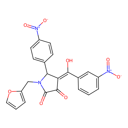 (4E)-1-(furan-2-ylmethyl)-4-[hydroxy(3-nitrophenyl)methylidene]-5-(4-nitrophenyl)pyrrolidine-2,3-dione structure