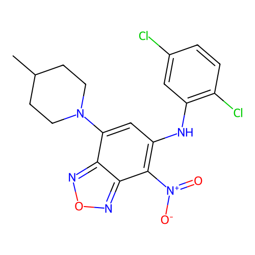 N-(2,5-dichlorophenyl)-7-(4-methylpiperidin-1-yl)-4-nitro-2,1,3-benzoxadiazol-5-amine structure