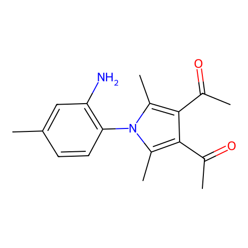 1,1'-(1-(2-amino-4-methylphenyl)-2,5-dimethyl-1H-pyrrole-3,4-diyl)diethanone structure