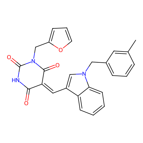 (5Z)-1-(furan-2-ylmethyl)-5-[[1-[(3-methylphenyl)methyl]indol-3-yl]methylidene]-1,3-diazinane-2,4,6-trione structure