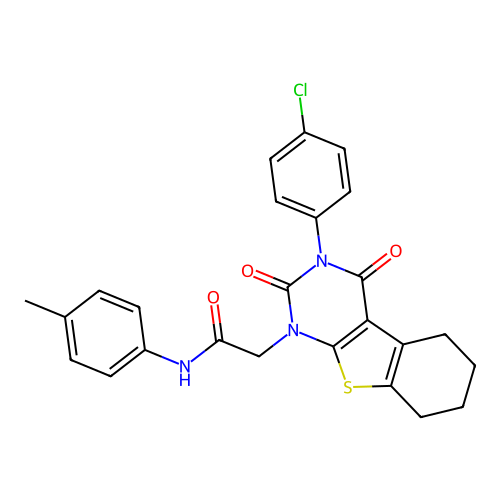 2-[3-(4-chlorophenyl)-2,4-dioxo-3,4,5,6,7,8-hexahydro[1]benzothieno[2,3-d]pyrimidin-1(2H)-yl]-N-(4-methylphenyl)acetamide structure