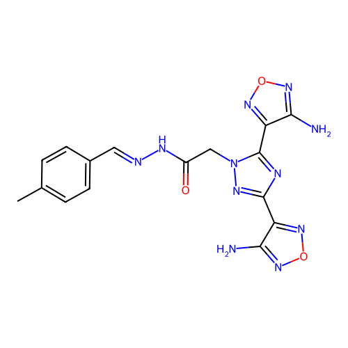 (E)-2-(3,5-bis(4-amino-1,2,5-oxadiazol-3-yl)-1H-1,2,4-triazol-1-yl)-N'-(4-methylbenzylidene)acetohydrazide structure