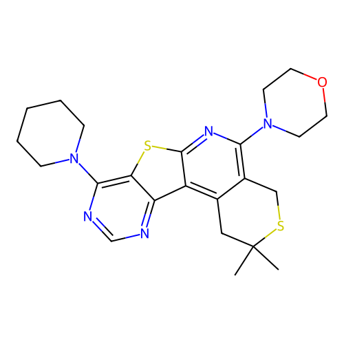 2,2-dimethyl-5-(morpholin-4-yl)-8-(piperidin-1-yl)-1,4-dihydro-2H-thiopyrano[4'',3'':4',5']pyrido[3',2':4,5]thieno[3,2-d]pyrimidine structure