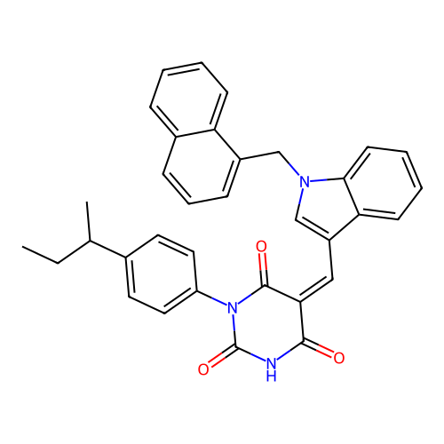 (5Z)-1-(4-butan-2-ylphenyl)-5-[[1-(naphthalen-1-ylmethyl)indol-3-yl]methylidene]-1,3-diazinane-2,4,6-trione structure