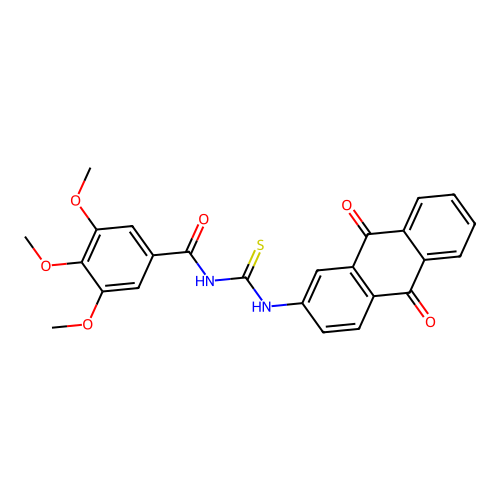 N-[(9,10-dioxoanthracen-2-yl)carbamothioyl]-3,4,5-trimethoxybenzamide structure