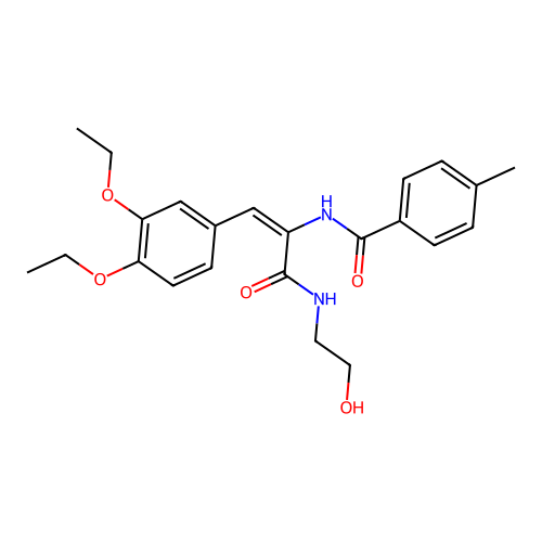 (E)-N-(1-(3,4-diethoxyphenyl)-3-((2-hydroxyethyl)amino)-3-oxoprop-1-en-2-yl)-4-methylbenzamide structure