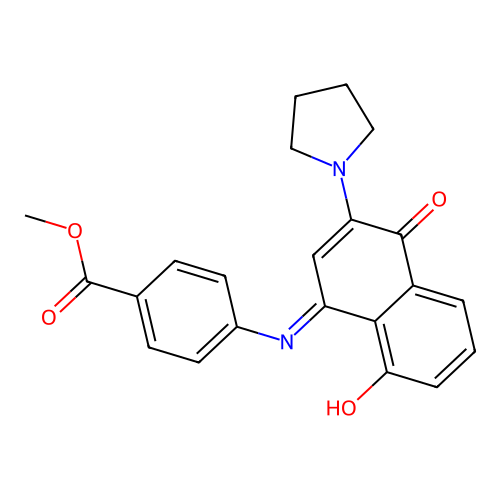 (E)-methyl 4-((8-hydroxy-4-oxo-3-(pyrrolidin-1-yl)naphthalen-1(4H)-ylidene)amino)benzoate structure