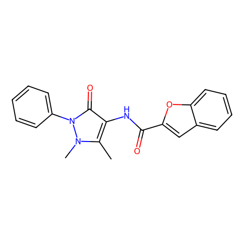 N-(1,5-dimethyl-3-oxo-2-phenylpyrazol-4-yl)-1-benzofuran-2-carboxamide structure