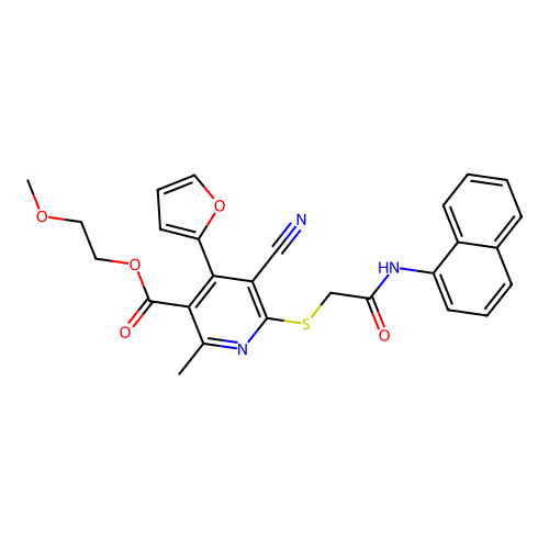 2-methoxyethyl 5-cyano-4-(furan-2-yl)-2-methyl-6-((2-(naphthalen-1-ylamino)-2-oxoethyl)thio)nicotinate structure