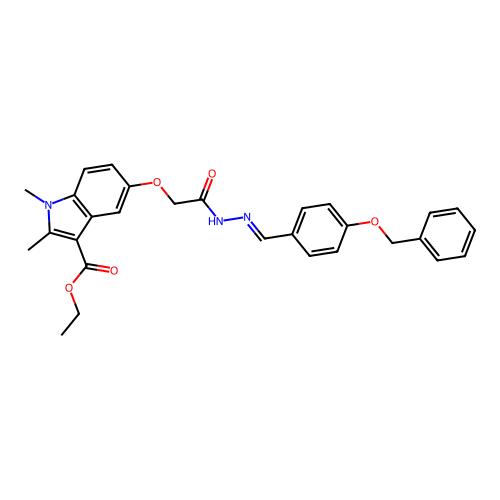 ethyl 1,2-dimethyl-5-[2-oxo-2-[2-[(4-phenylmethoxyphenyl)methylidene]hydrazinyl]ethoxy]indole-3-carboxylate structure