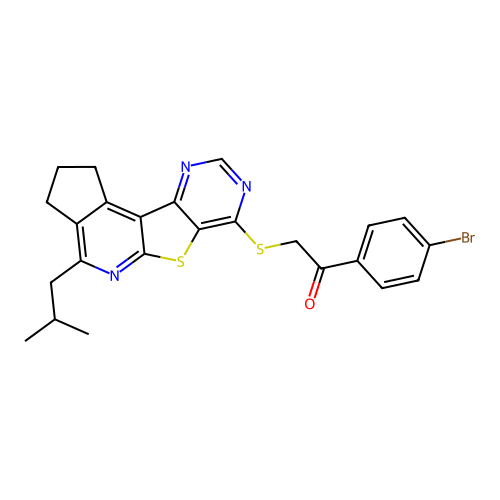 1-(4-bromophenyl)-2-((4-isobutyl-2,3-dihydro-1H-cyclopenta[4',5']pyrido[3',2':4,5]thieno[3,2-d]pyrimidin-7-yl)thio)ethanone structure