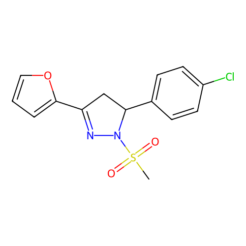 5-(4-chlorophenyl)-3-(furan-2-yl)-1-(methylsulfonyl)-4,5-dihydro-1H-pyrazole structure