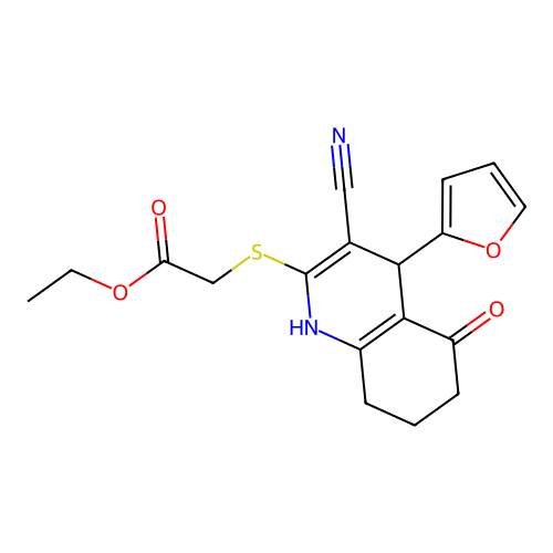 ethyl {[3-cyano-4-(furan-2-yl)-5-hydroxy-4,6,7,8-tetrahydroquinolin-2-yl]sulfanyl}acetate structure
