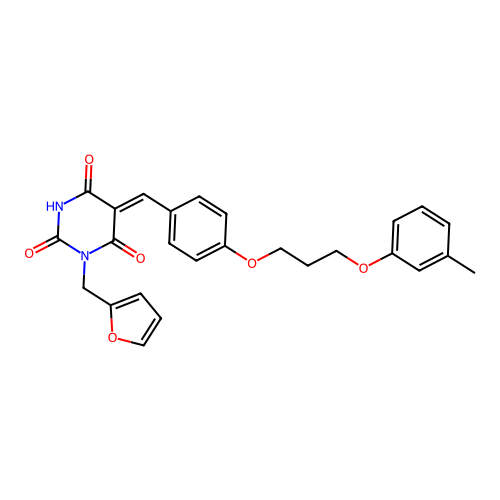 (5Z)-1-(furan-2-ylmethyl)-5-[[4-[3-(3-methylphenoxy)propoxy]phenyl]methylidene]-1,3-diazinane-2,4,6-trione structure