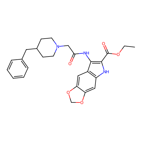 ethyl 7-(2-(4-benzylpiperidin-1-yl)acetamido)-5H-[1,3]dioxolo[4,5-f]indole-6-carboxylate structure