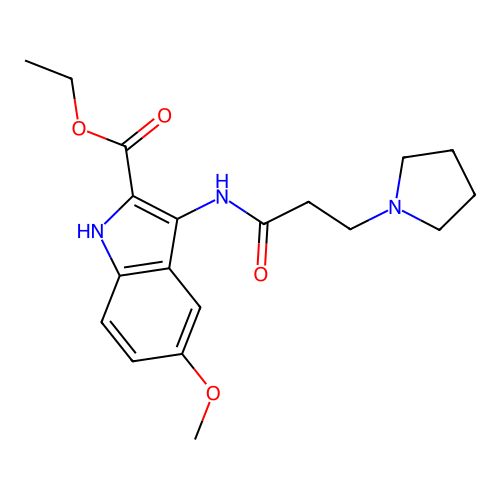 ethyl 5-methoxy-3-{[3-(pyrrolidin-1-yl)propanoyl]amino}-1H-indole-2-carboxylate structure