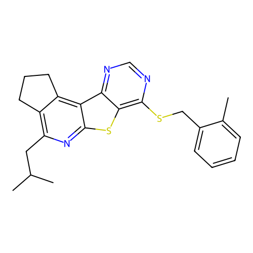 4-isobutyl-7-((2-methylbenzyl)thio)-2,3-dihydro-1H-cyclopenta[4',5']pyrido[3',2':4,5]thieno[3,2-d]pyrimidine structure