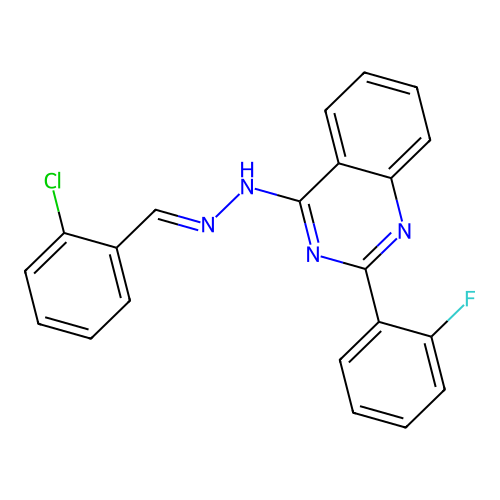 4-[(2E)-2-(2-chlorobenzylidene)hydrazinyl]-2-(2-fluorophenyl)quinazoline structure