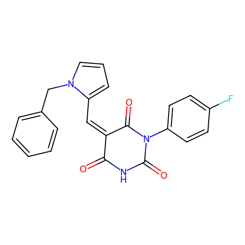 (5Z)-5-[(1-benzylpyrrol-2-yl)methylidene]-1-(4-fluorophenyl)-1,3-diazinane-2,4,6-trione structure
