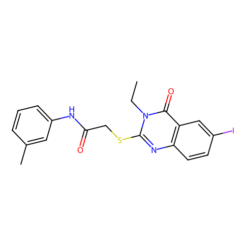 2-((3-ethyl-6-iodo-4-oxo-3,4-dihydroquinazolin-2-yl)thio)-N-(m-tolyl)acetamide structure