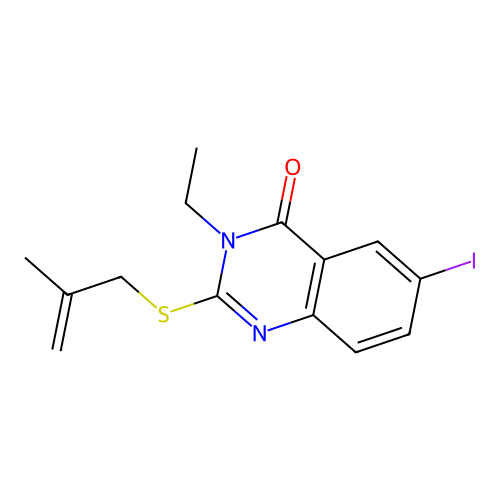 3-ethyl-6-iodo-2-[(2-methyl-2-propenyl)sulfanyl]-4(3H)-quinazolinone structure