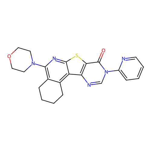 5-morpholino-9-(pyridin-2-yl)-1,2,3,4-tetrahydropyrimido[4',5':4,5]thieno[2,3-c]isoquinolin-8(9H)-one structure