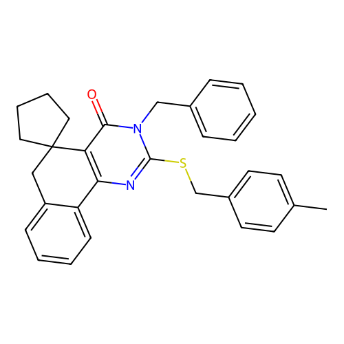 3-benzyl-2-((4-methylbenzyl)thio)-3H-spiro[benzo[h]quinazoline-5,1'-cyclopentan]-4(6H)-one structure