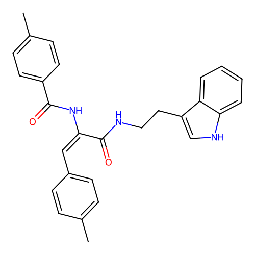 N-[1-[2-(1H-indol-3-yl)ethylcarbamoyl]-2-(4-methylphenyl)ethenyl]-4-methyl-benzamide structure