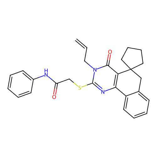 2-((3-allyl-4-oxo-4,6-dihydro-3H-spiro[benzo[h]quinazoline-5,1'-cyclopentan]-2-yl)thio)-N-phenylacetamide structure