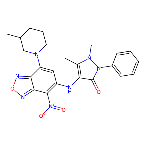1,5-dimethyl-4-((7-(3-methylpiperidin-1-yl)-4-nitrobenzo[c][1,2,5]oxadiazol-5-yl)amino)-2-phenyl-1H-pyrazol-3(2H)-one structure