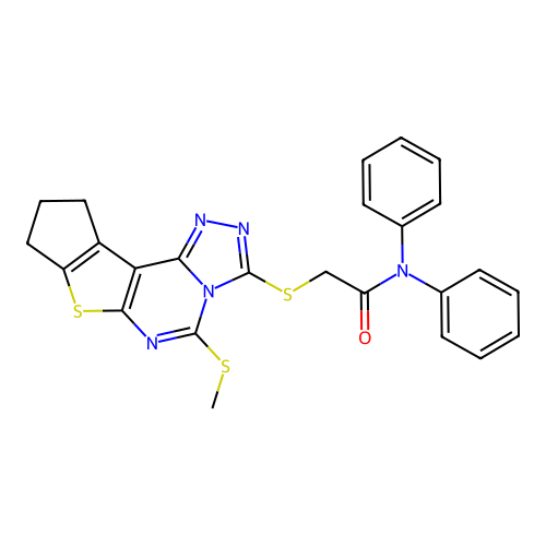 2-((5-(methylthio)-9,10-dihydro-8H-cyclopenta[4,5]thieno[3,2-e][1,2,4]triazolo[4,3-c]pyrimidin-3-yl)thio)-N,N-diphenylacetamide structure