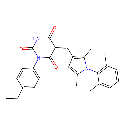 (5Z)-5-[[1-(2,6-dimethylphenyl)-2,5-dimethylpyrrol-3-yl]methylidene]-1-(4-ethylphenyl)-1,3-diazinane-2,4,6-trione structure