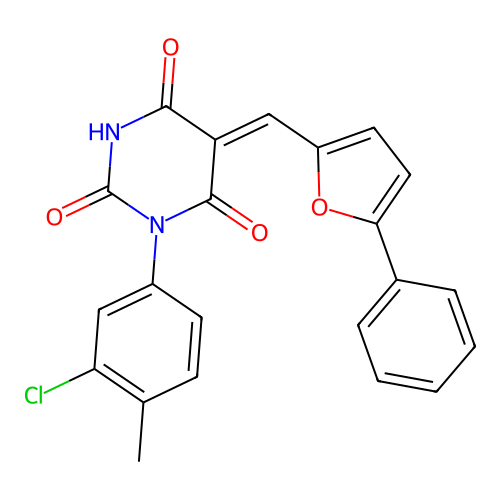 (5Z)-1-(3-chloro-4-methylphenyl)-5-[(5-phenylfuran-2-yl)methylidene]-1,3-diazinane-2,4,6-trione structure