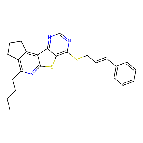 4-butyl-7-(cinnamylthio)-2,3-dihydro-1H-cyclopenta[4',5']pyrido[3',2':4,5]thieno[3,2-d]pyrimidine structure