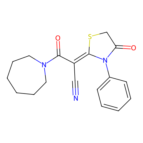 (2Z)-3-(azepan-1-yl)-3-oxo-2-(4-oxo-3-phenyl-1,3-thiazolidin-2-ylidene)propanenitrile structure