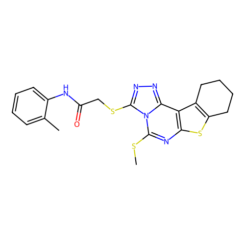2-((5-(methylthio)-8,9,10,11-tetrahydrobenzo[4,5]thieno[3,2-e][1,2,4]triazolo[4,3-c]pyrimidin-3-yl)thio)-N-(o-tolyl)acetamide structure