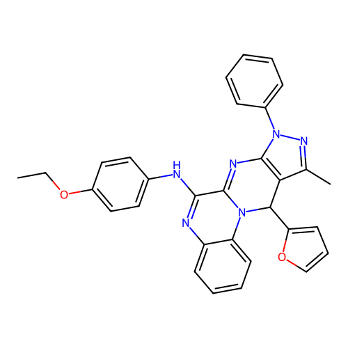 N-(4-ethoxyphenyl)-11-(furan-2-yl)-10-methyl-8-phenyl-8,11-dihydropyrazolo[3',4':4,5]pyrimido[1,2-a]quinoxalin-6-amine structure