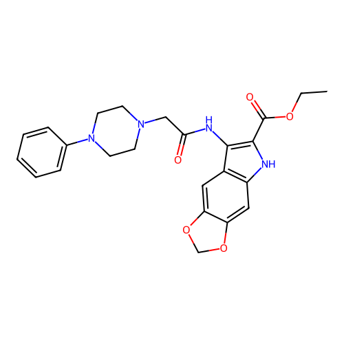 ethyl 7-(2-(4-phenylpiperazin-1-yl)acetamido)-5H-[1,3]dioxolo[4,5-f]indole-6-carboxylate structure